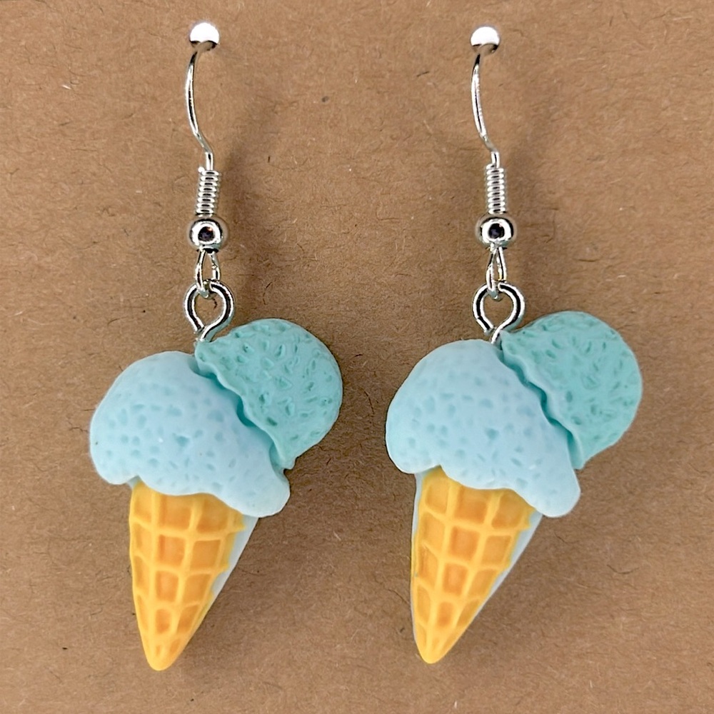 Cute Resin Blue Ice Cream Cone Dangle Earrings Fashion Jewelry